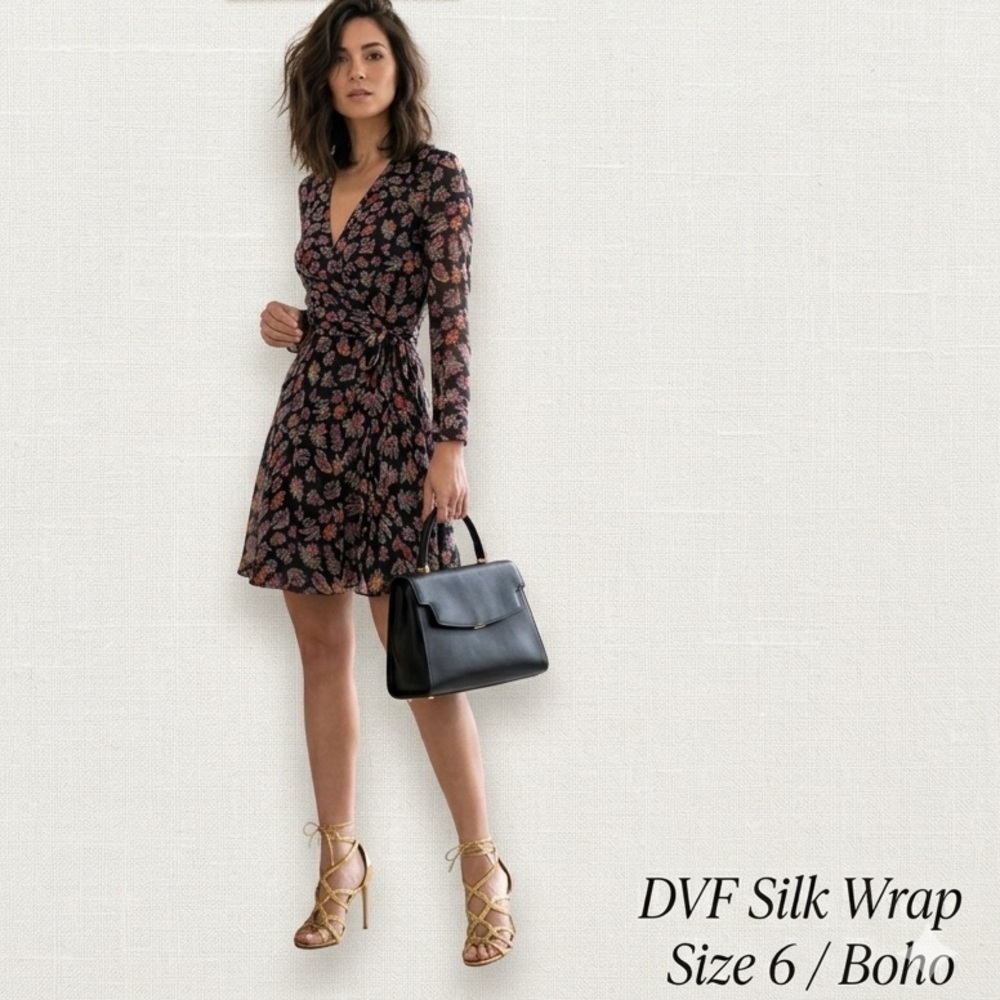 Diane von Furstenberg Julian Abstract Silk Wrap Dress 6 - Picture 2 of 15